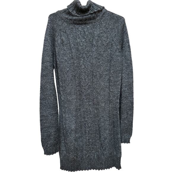 MNG Sweater Dress Womens Size L Gray Metallic Cowl Neck Long Sleeve Knee Length - Picture 1 of 6